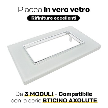 Placca Cornice Vetro 3 Moduli Bianca - Serie Lute su KingLed