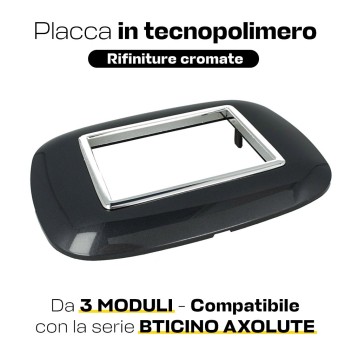 Placca Cornice Oval 3 Moduli Nera - Serie Lute