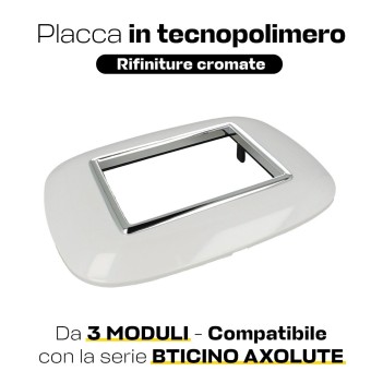 Placca Cornice Oval 3 Moduli Bianca - Serie Lute su KingLed