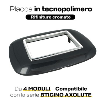 Placca cornice Oval 4 moduli Nero - Serie Lute su KingLed