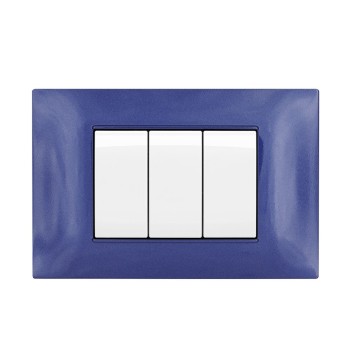 Placca Cornice 3 Moduli T2 Blu Navy Compatibile Vimar Plana en