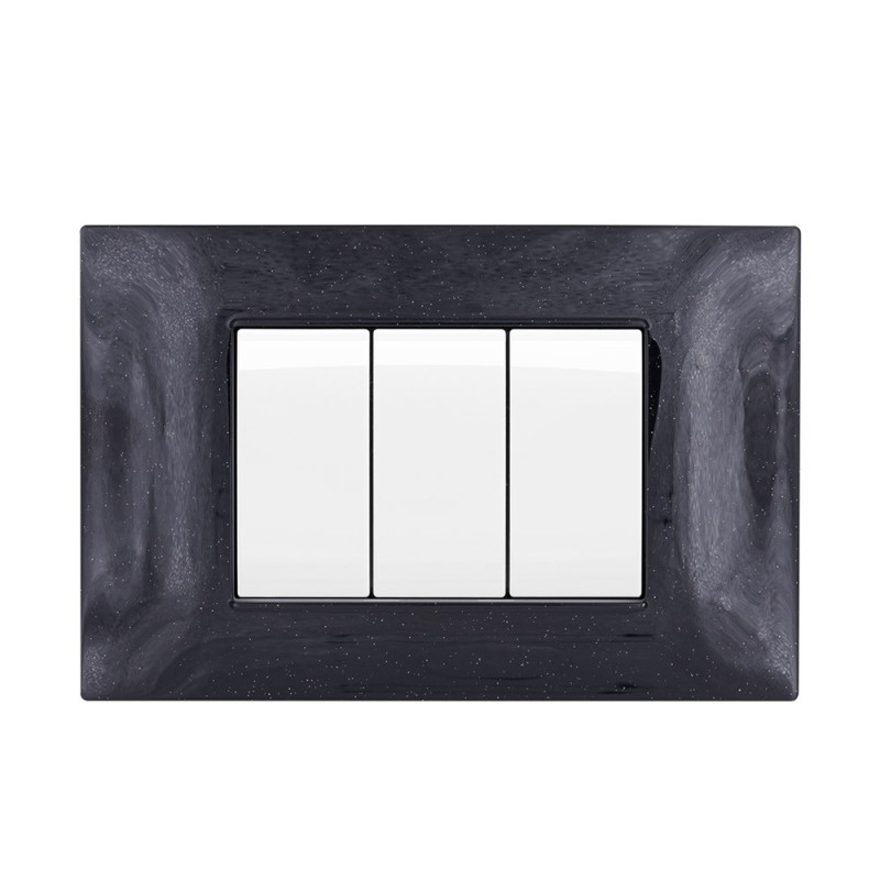 PLACCA CORNICE 3 MODULI T2 NERO GLITTER COMPATIBILE VIMAR