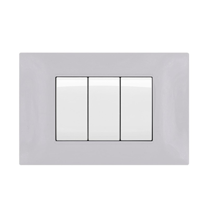 Placca Cornice 3 Moduli T2 Grigio Chiaro Compatibile Vimar