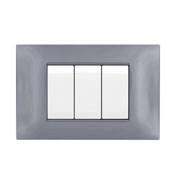 Placca Cornice 3 Moduli T2 Grigio Scuro Compatibile Vimar Plana en