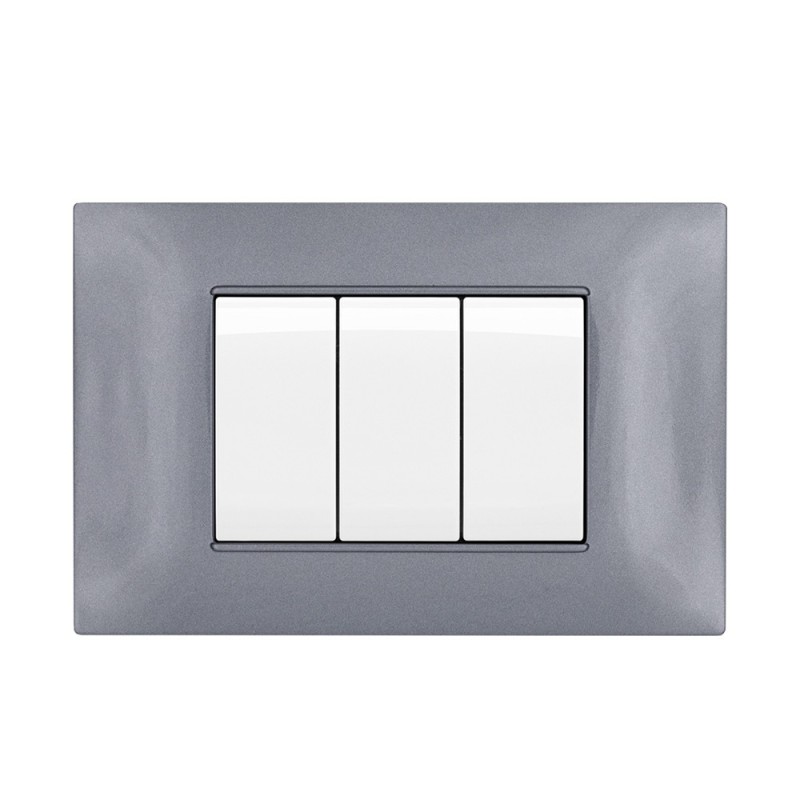 Placca Cornice 3 Moduli T2 Grigio Scuro Compatibile Vimar