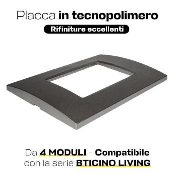 Frame plate 4 Modules Dark Steel Quadra - Compatible BTICINO LIVING