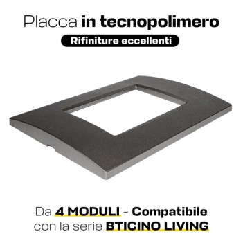 Placca cornice 4 Moduli Acciaio Scuro Compatibile BTICINO LIVING