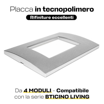 Placca cornice 4 Moduli Silver Quadra - Compatibile BTICINO LIVING