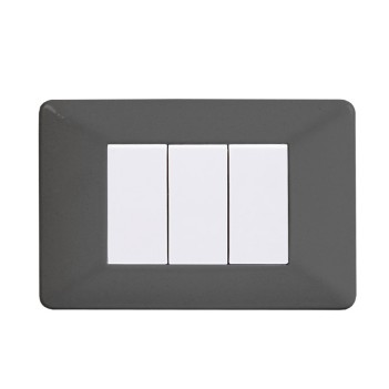 Metal Plate 3 Modules T2 Dark Grey - Compatible Vimar Plana en