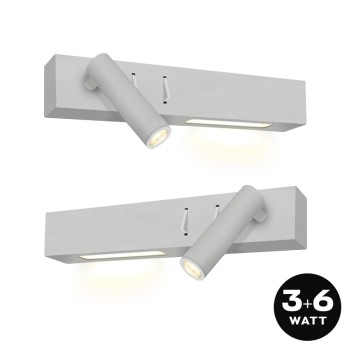 3+6W 480lm White Led Night Zone Applique Lamp with Rectangular