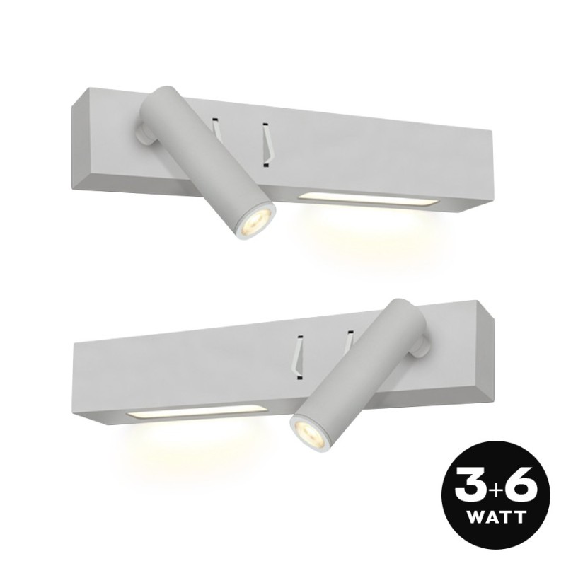 3+6W 480lm White Led Night Zone Applique Lamp with Rectangular Switch - Reading
