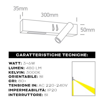 Lampada Led Applique zona notte 3+6W 480lm Bianca con