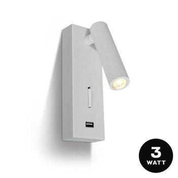 Led Lamp Night Zone Applique 3W 150lm White with Switch +USB Rectangular -