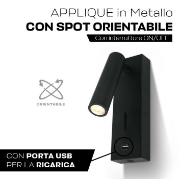 Lampada Led Applique zona notte 3W 150lm Nera con