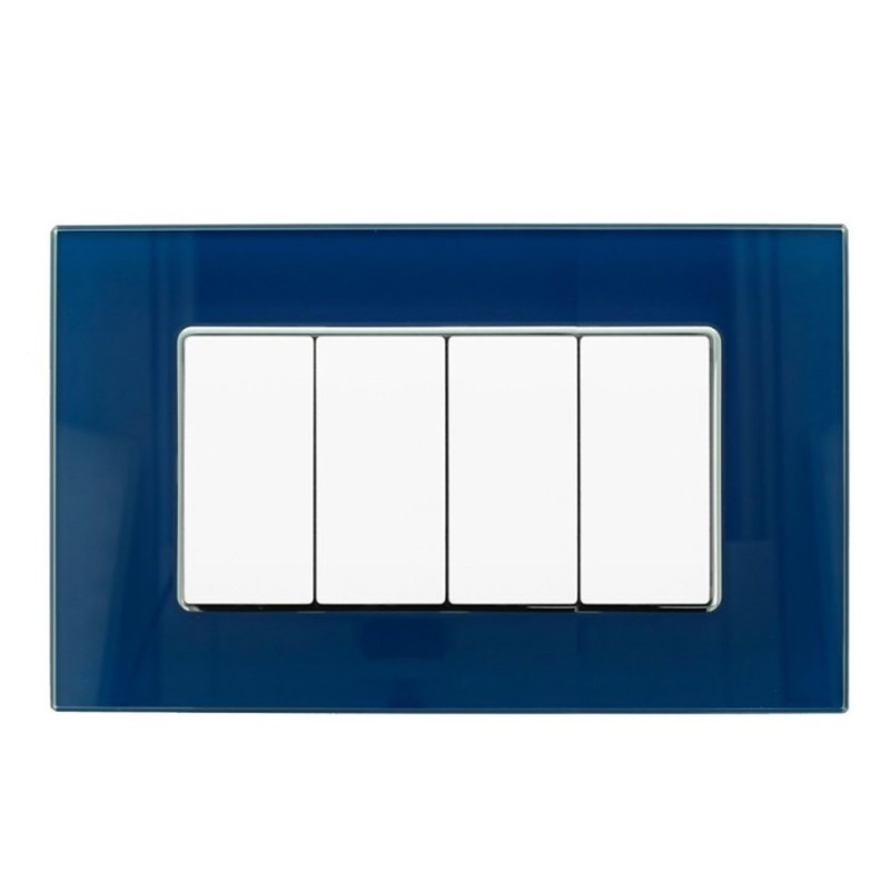 Placca Cornice Vetro 4 Moduli Blu Capri compatibile Axolute Placca Cornice Vetro 4 Moduli Blu Capri compatibile Axolute
