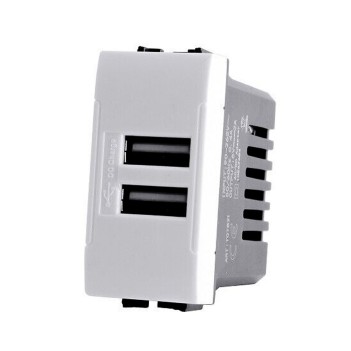 Dual USB 2A 5V White Receptacle Compatible with Bticino Living Light
