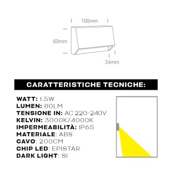 Segnapasso impermeabile IP65 1,5W 80lm rettangolare colore bianco