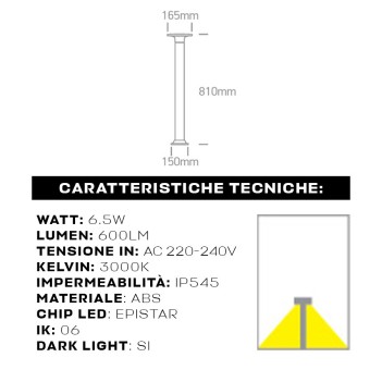 Lampioncino da giardino 6,5W 3000K serie Mush 81cm 220V IP54 - Nero