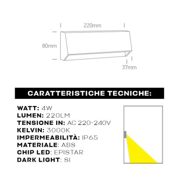 Segnapasso LED da parete 4W 220V IP65 3000K Colore bianco – DARK LIGHT WALL