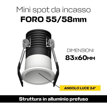 Led Spotlight 10W 850lm 24D 300MA Recessed Hole 55-58mm - Minispot COB Round