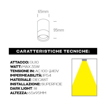 Cylindrical spotlight with GU10 socket waterproof IP54 color White