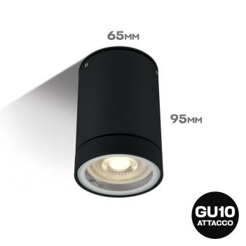 Faretto cilindrico con attacco GU10 impermeabile IP54 colore nero