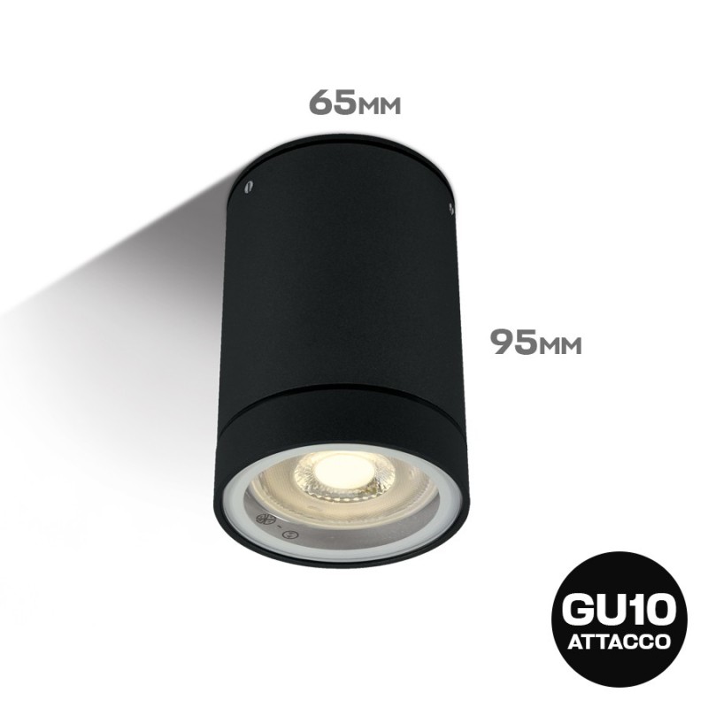 Cylindrical spotlight with GU10 socket waterproof IP54 color black