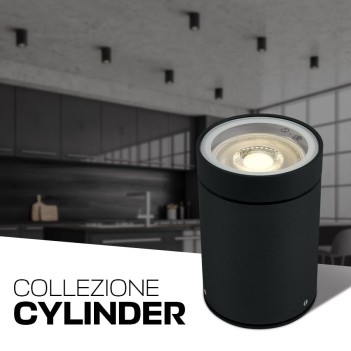 Cylindrical spotlight with GU10 socket waterproof IP54 color black
