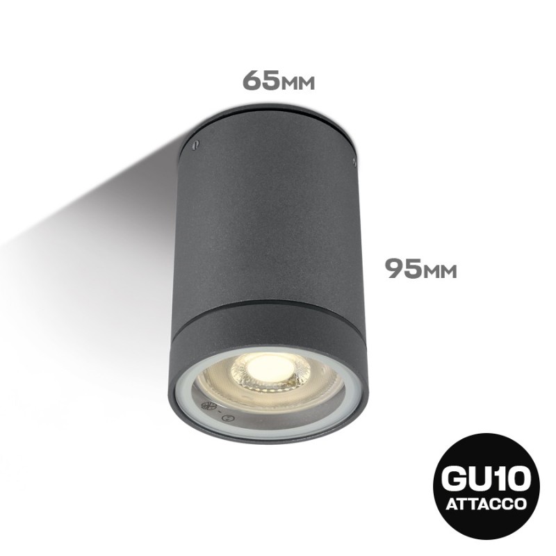 Faretto cilindrico con attacco GU10 impermeabile IP54 colore antracite