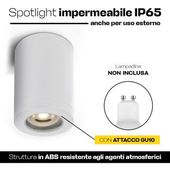 Faretto cilindrico con attacco GU10 impermeabile IP65 colore Bianco