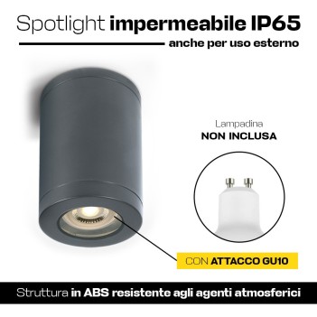 Faretto cilindrico con attacco GU10 impermeabile IP65 colore antracite