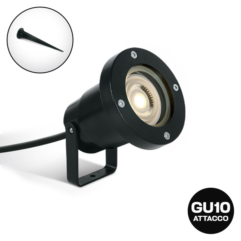 Faretto con picchetto con attacco GU10 D98mm serie Garden 220V IP65 - Nero