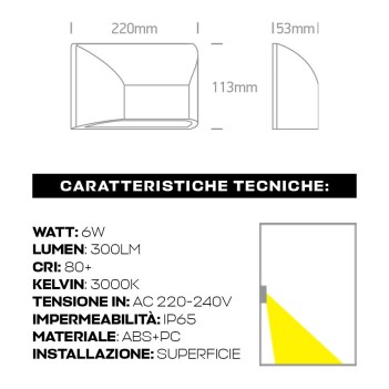 Applique da muro 6W 300lm 220mm serie Garden 220V IP65 - Bianca