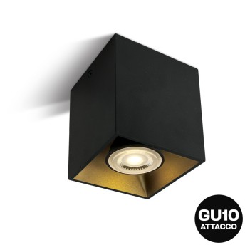 Faretto quadrato con attacco GU10 colore nero riflettore dorato