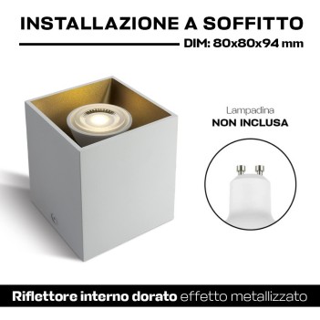 Faretto quadrato con attacco GU10 colore bianco riflettore dorato