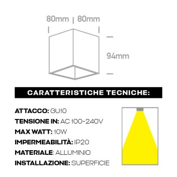 Faretto quadrato con attacco GU10 colore nero riflettore dorato