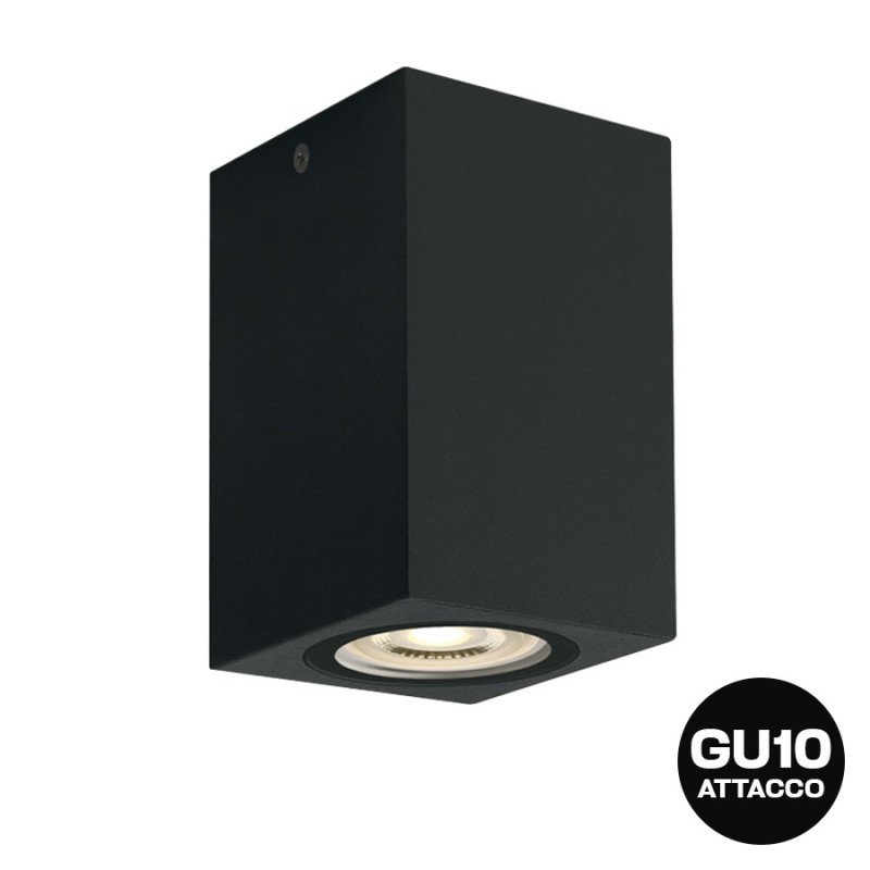 Applique quadrata con attacco GU10 colore nero impermeabile IP65 Applique quadrata con attacco GU10 colore nero impermeabile IP65
