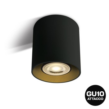 Spotlight cilindrico con attacco GU10 colore nero riflettore dorato