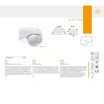 SENSORE DI MOVIMENTO PIR RILEVATORE DI PRESENZA 180 DA PARETE IP44 MAX 300W