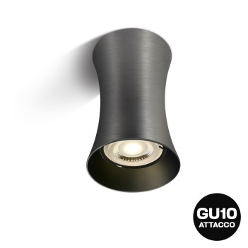 Spotlight cilindrico con GU10 grigio metallizzato riflettore nero