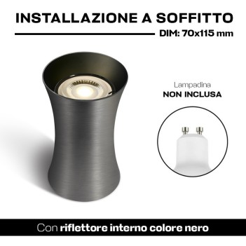 Spotlight cilindrico con GU10 grigio metallizzato riflettore nero