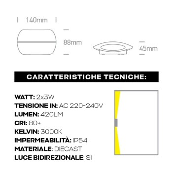 Wall light 6W 420lm 140mm Garden series 220V IP54 Two-way light - White