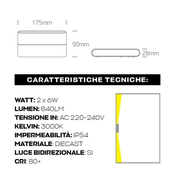 Wall light 12W 840lm 175mm Garden series 220V IP54 Two-way light - White