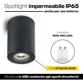 Faretto cilindrico con attacco GU10 impermeabile IP65 colore nero