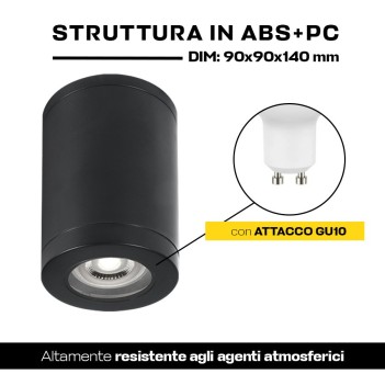 Faretto cilindrico con attacco GU10 impermeabile IP65 colore nero