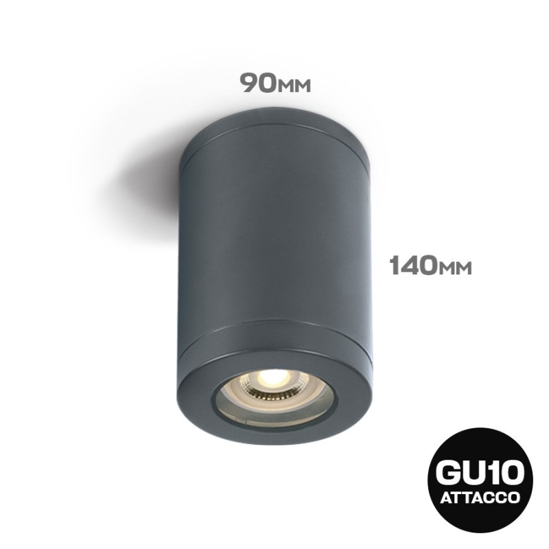 Faretto cilindrico con attacco GU10 impermeabile IP65 colore antracite