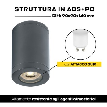 Faretto cilindrico con attacco GU10 impermeabile IP65 colore antracite