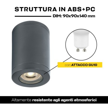 Ceiling Spotlight with GU10 Connection IP65 CYLINDER Series 140mm D90mm Spotlight anthracite color