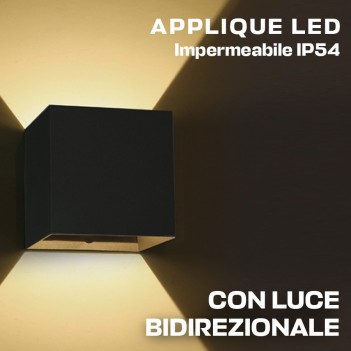 Applique a cubo 6W 400lm 3000K impermeabile 220V IP54 colore nero