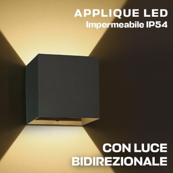 Applique a cubo 6W 400lm 3000K impermeabile 220V IP54 colore Anthracite